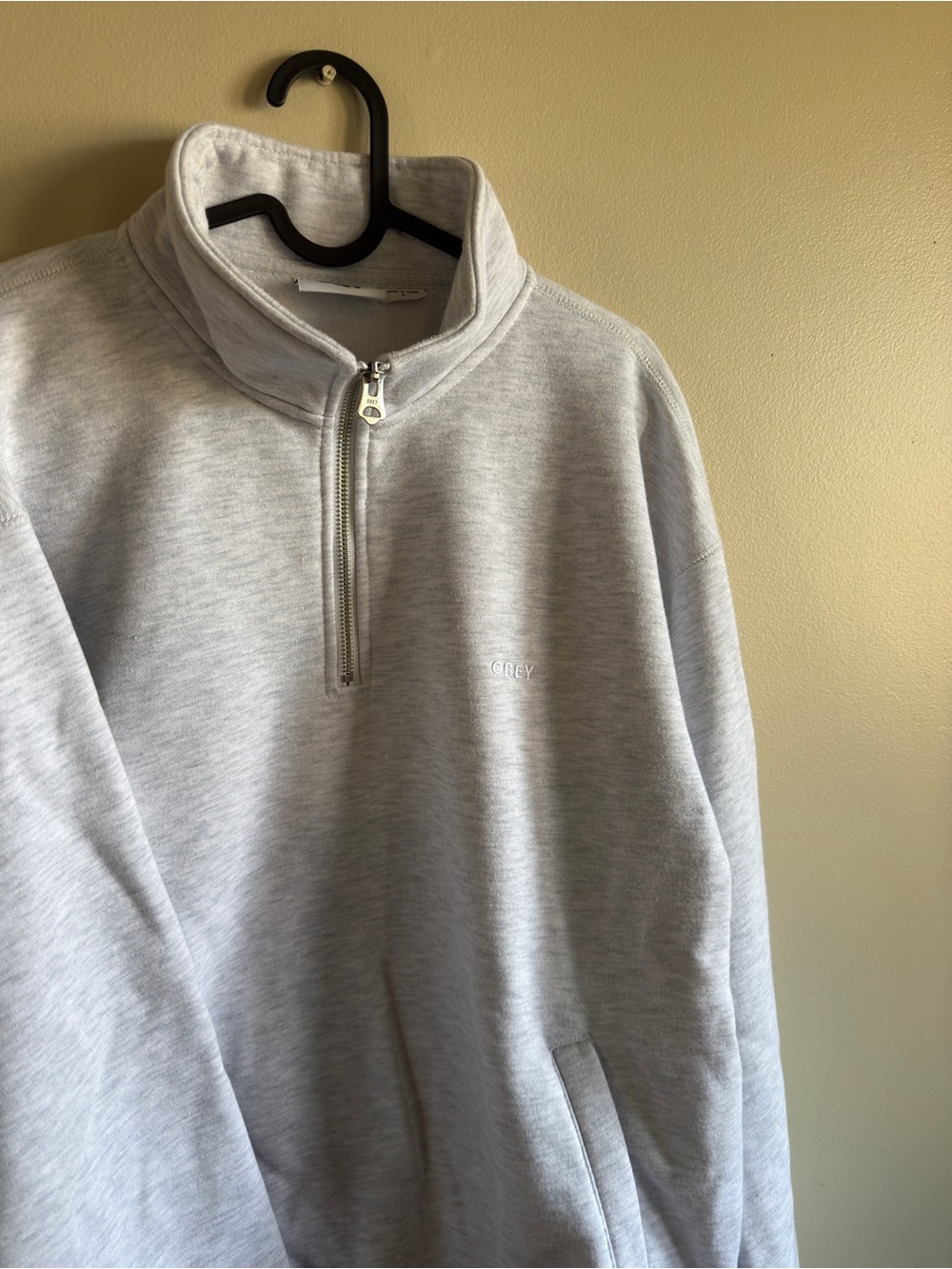 Obey Men's Heather Light Gray Half-Zip Pullover Sweater - Picture 2 of 4